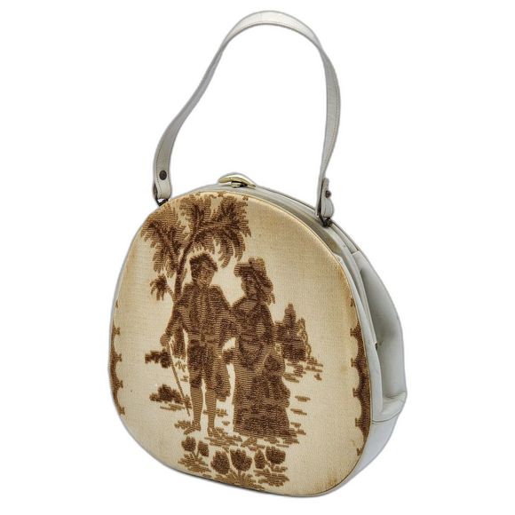 Vintage 1950s Triangle New York Victorian Era Couple White Bag - Picture 2 of 11